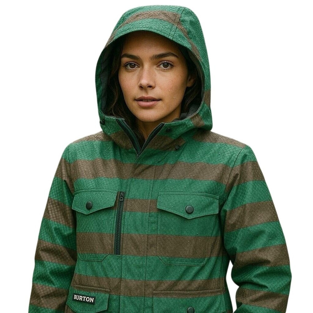 Burton The White Collection Striped Snowboard‎ Jacket Hooded Winter Women's XXS